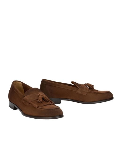 Doucal's Brown Tassel Suede Loafers for men