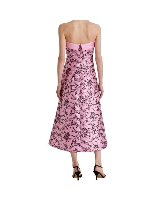 Alberta Ferretti Purple Floral Mikado Strapless Midi Dress