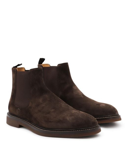 Brunello Cucinelli Brown Suede Chelsea Boots for men