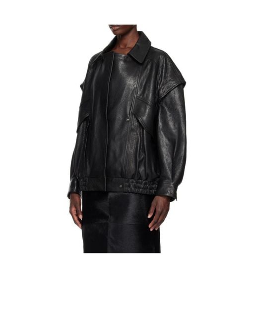 Nour Hammour Black Collared Leather Jacket