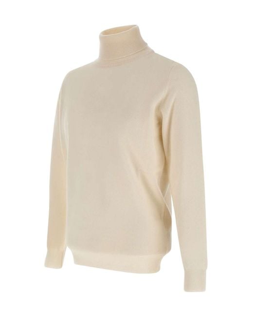 Kangra Cashmere White Kangra Ribbed Turtleneck Knitted Sweater for men
