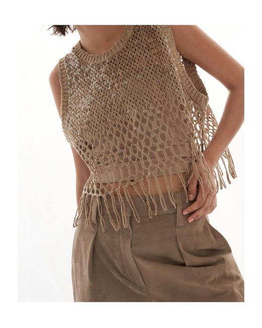 Brunello Cucinelli Natural Fringed Knit Cropped Top