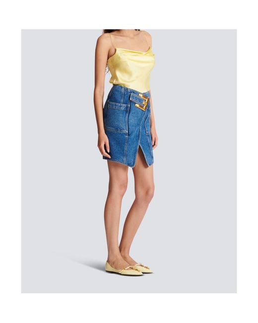 Balmain Blue Denim Belted Mini Skirt
