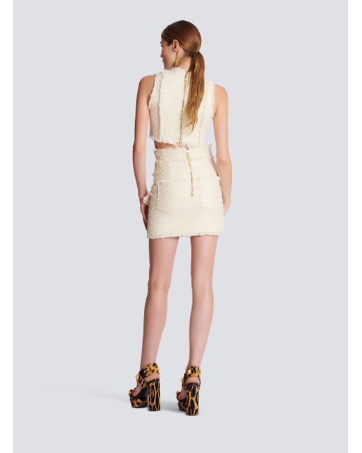 Balmain White Tweed Pencil Skirt