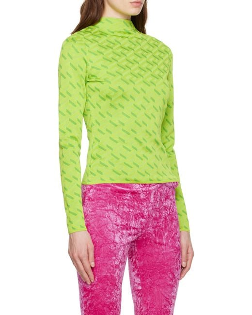Versace Green La Greca Monogram Long-Sleeve Top