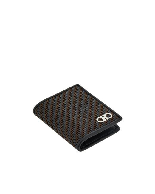 Ferragamo Black Woven Credit Card Holder for men