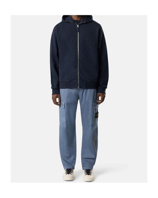 Stone Island Blue Regular Fit Cargo Trousers With Snap Pockets for men