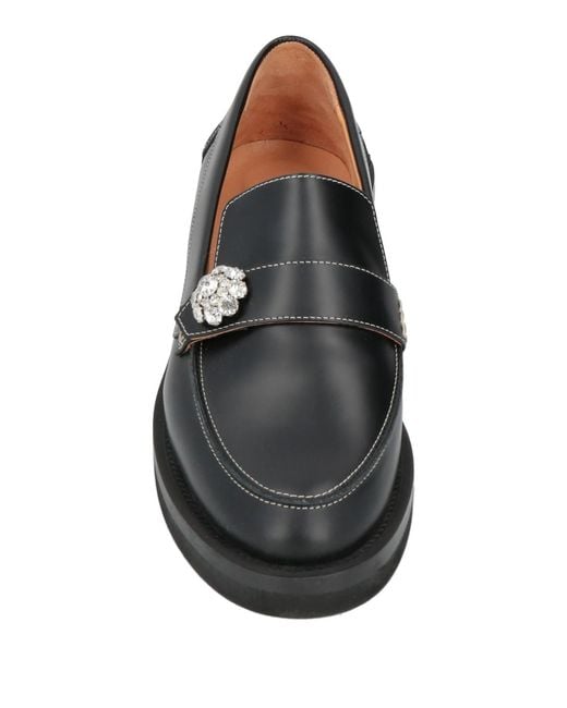 Ganni Black Small-Size Rhinestone Solid Color Leather Loafers