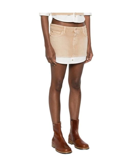 7 For All Mankind Natural Button-Fastening Mini Skirt