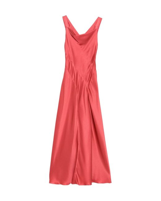 Alberta Ferretti Red Satin Evening Dress With Draped Neckline And Cut-Out Back