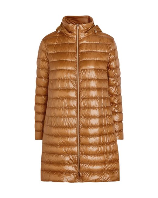 Herno Brown Panelled Padded Hooded Shell Jacket