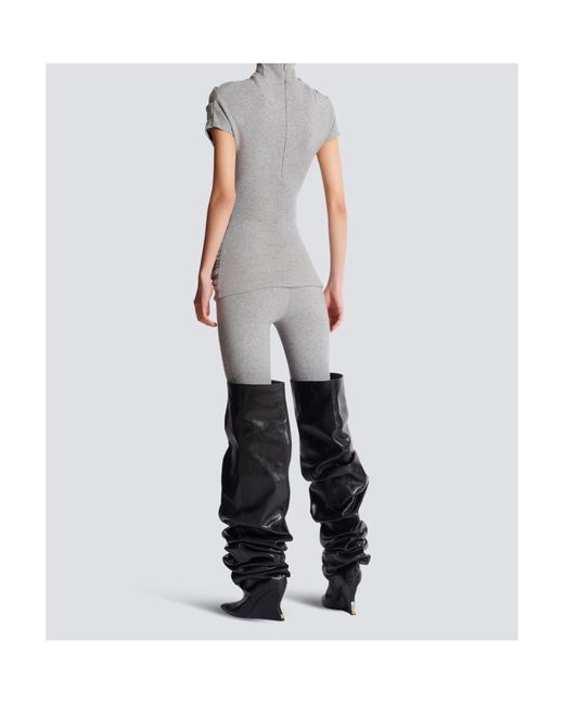 Balmain Gray Draped Knit Top