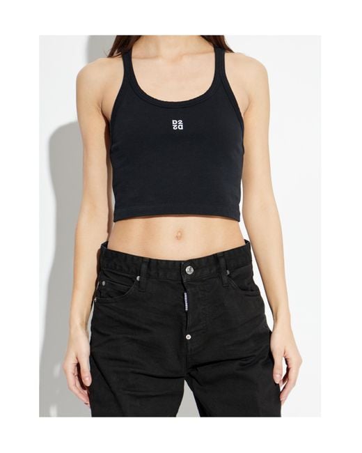 DSquared² Black D2 Logo Embroidered Tank Top