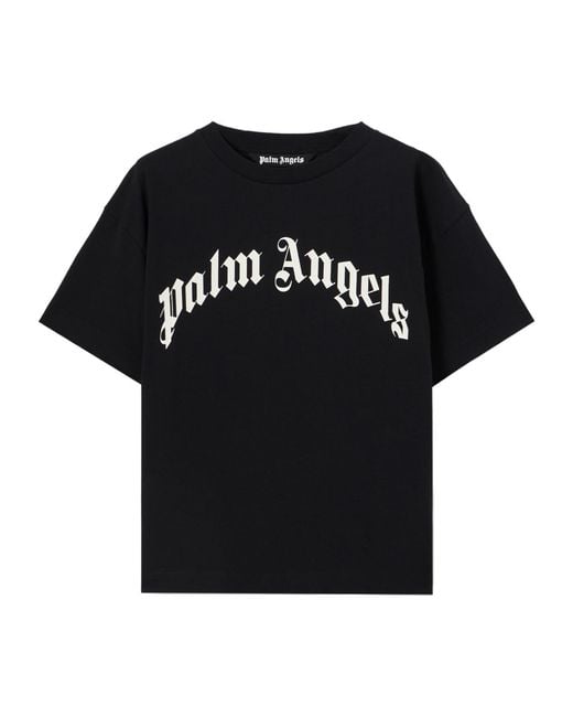 Palm Angels Black Curved Logo Regular Tee for men
