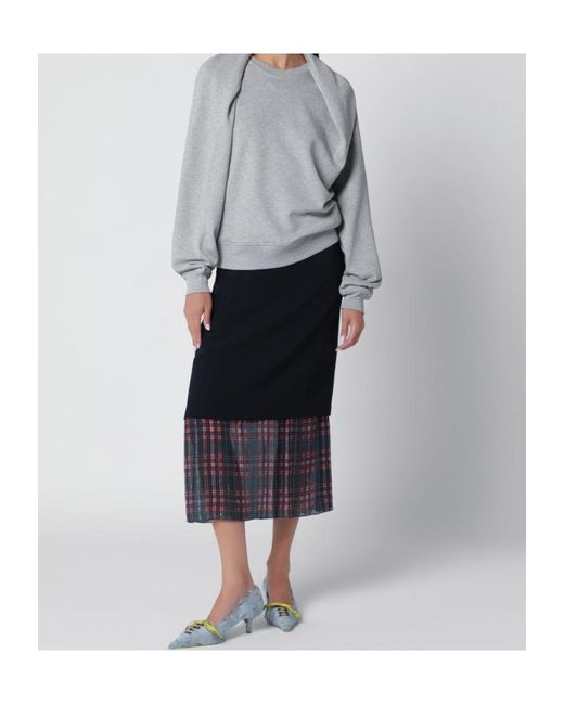 Dries Van Noten Blue Midi Skirt With Check Insert