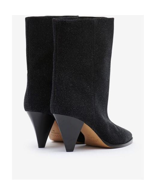 Isabel Marant Black Rouxa Glitter Suede Leather Boots