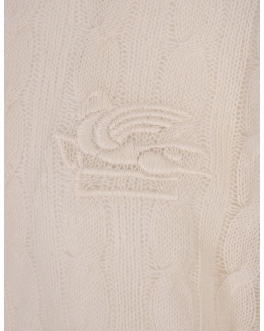 Etro White Logo Embroidered Cable-Knitted Crewneck Jumper for men