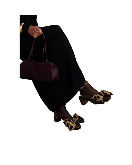Loeffler Randall Brown Carmen Bow-Embellished Leopard-Print Velvet Sandals