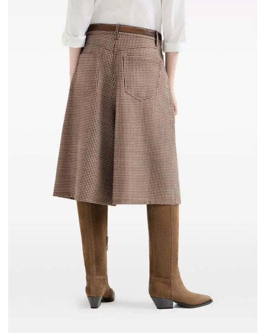Brunello Cucinelli Brown Sparkling Virgin Wool Houndstooth Long Bermuda Shorts With Monili