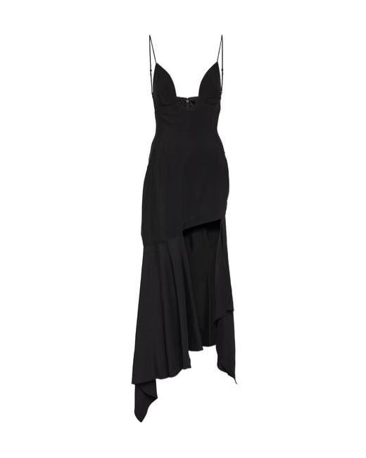 Mugler Black Sewn Off-The-Shoulder Dress