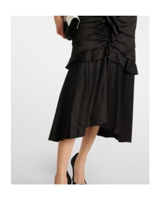 Carolina Herrera Black Ruffled Cotton-Blend Midi Dress