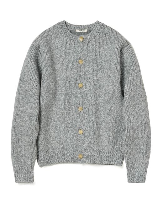 AURALEE Double-Faced Wool Alpaca Low Gauge Knit Crew-Neck in Gray 
