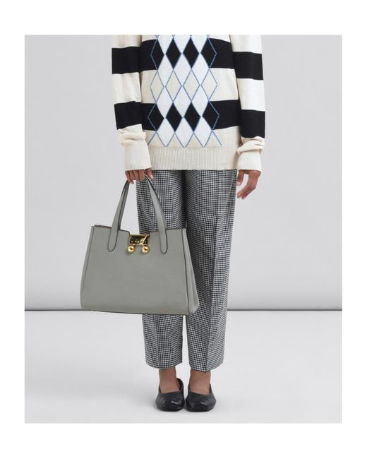 Marni Gray Leather Trunkaroo Tote Handbag
