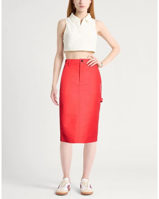 Marni Red Solid Canvas Midi Skirt