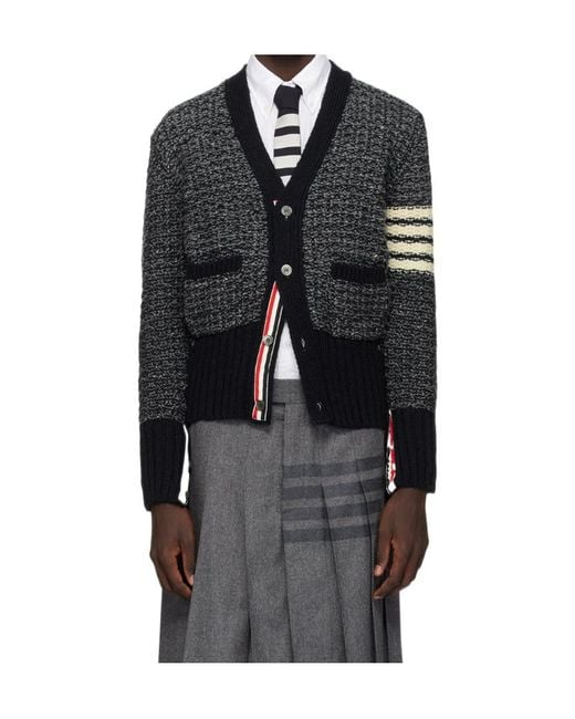 Thom Browne Black Bar Mélange-Effect Button-Up Cardigan for men