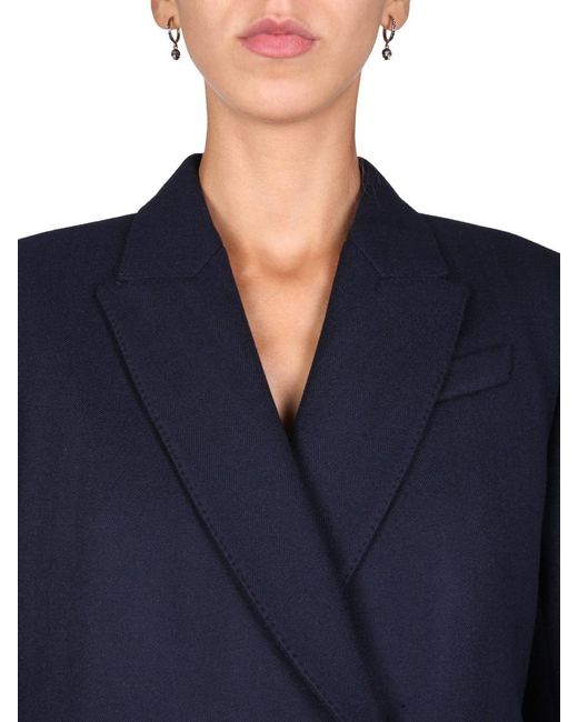 Alexander McQueen Blue Double-Breasted Wool-Blend Blazer
