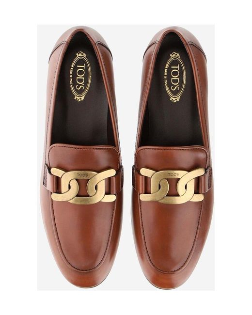 Tod's Brown Kate Logo Plaque Loafers