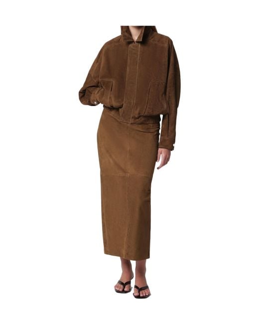 Nour Hammour Brown Suede Bomber Jacket