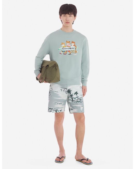 Maison Kitsuné Blue Maison Kitsuné Surfing Fox Crewneck Sweatshirt for men