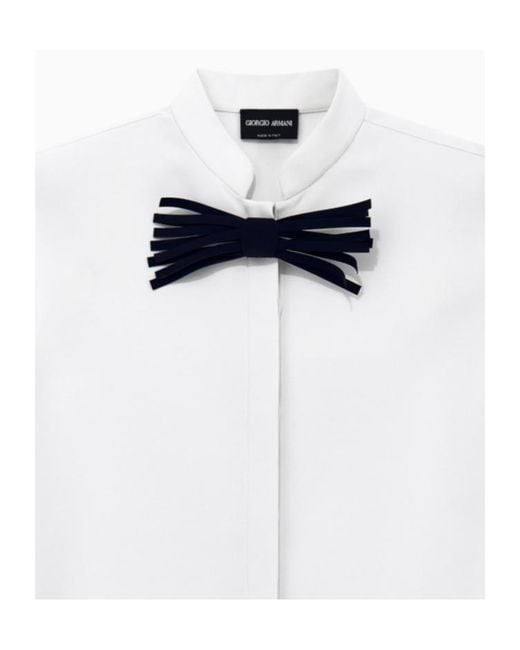 Giorgio Armani White Shirt Sleeveless Mandarin Collar Silk Cady Detachable Brooch