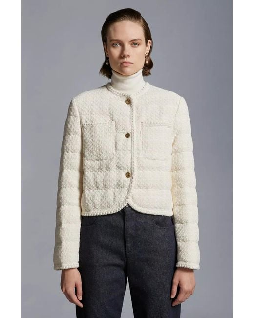 Moncler White Tweed Button-Up Jacket