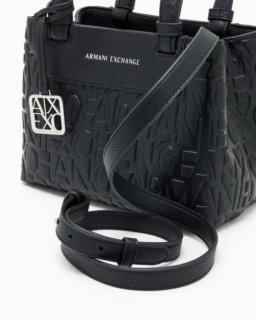 ARMANI EXCHANGE Black Logo-Charm Tote Bag