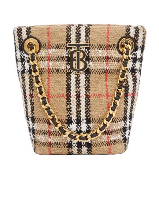 Burberry Natural Mini Lola Checked Bucket Bag