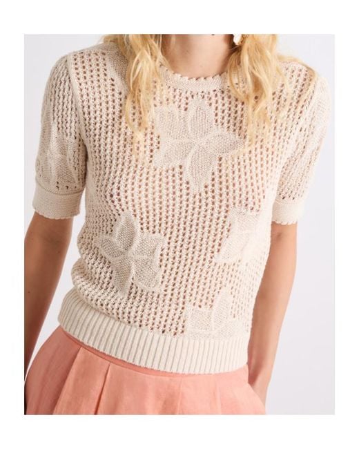 Marella White Mesh-Knit Crew-Neck Sweater