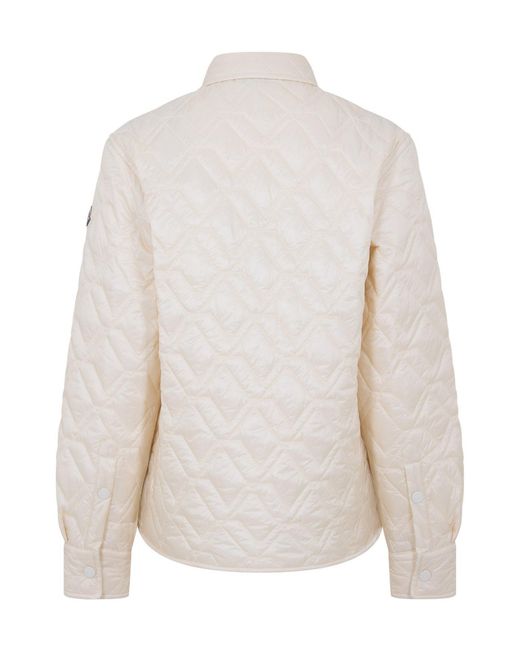 Moncler White Quilted Check Shirt Down Jacket