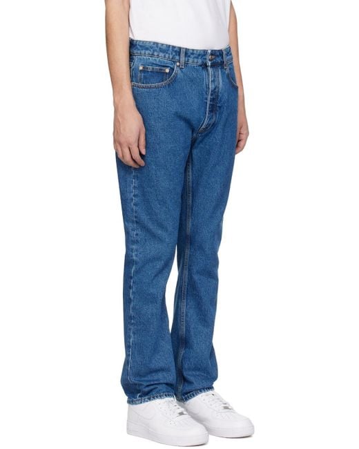 Palm Angels Blue Monogram Detailed Straight Leg Jeans for men