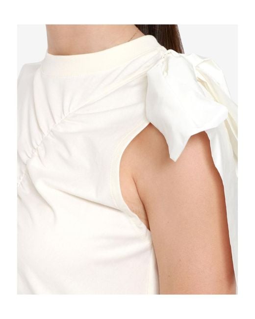MSGM White Bow-Detailed Cotton Tank Top