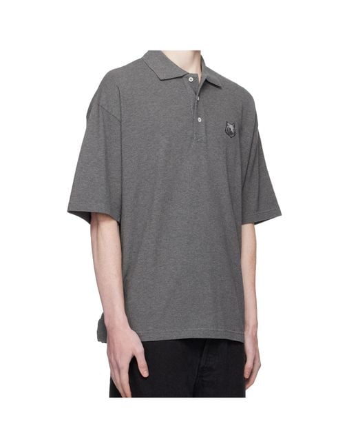 Maison Kitsuné Gray Maison Kitsuné Fox Patch Relaxed Polo Shirt for men