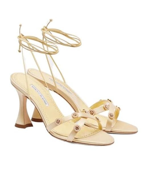 Manolo Blahnik Metallic Embellished Satin Sandals