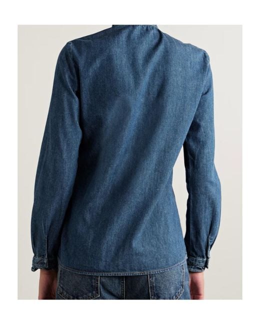 Nili Lotan Blue Marcela Ruffled-Collar Shirt
