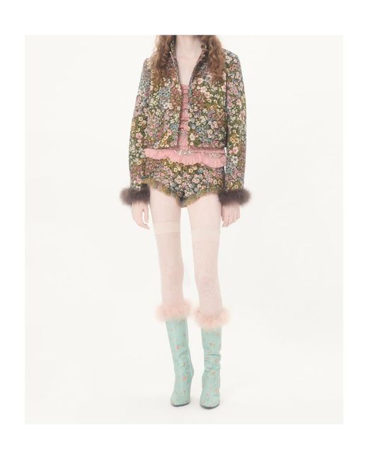 Valentino Natural Floral Patterned Fringed Hem Shorts