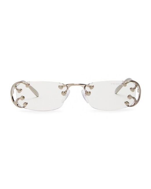 Prada White Narrow Rimless Sunglasses
