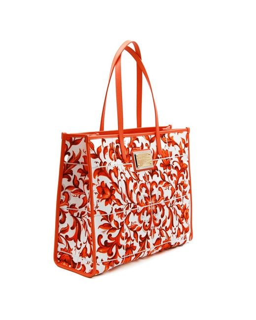 Dolce & Gabbana Red Logo Plaque Large Tote Bag