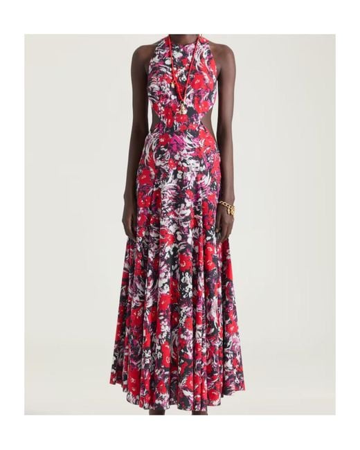 Givenchy Red Slashed Dress With Floral Print