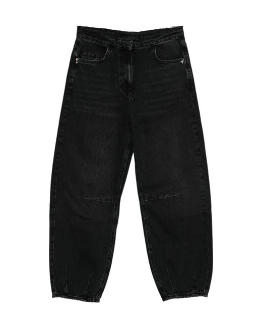 Patrizia Pepe Black Frayed-Waist Balloon Jeans