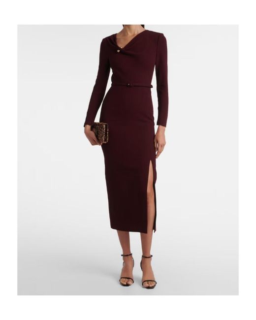 Roland Mouret Purple Draped Belted Wool Crepe Midi Dress